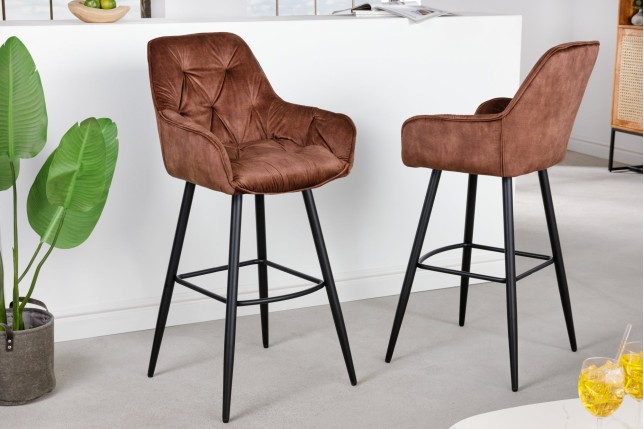 Tabouret de bar MILANO 75cm velours marron - Lot de 2