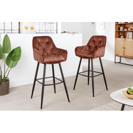 Tabouret de bar MILANO 75cm velours marron - Lot de 2 2