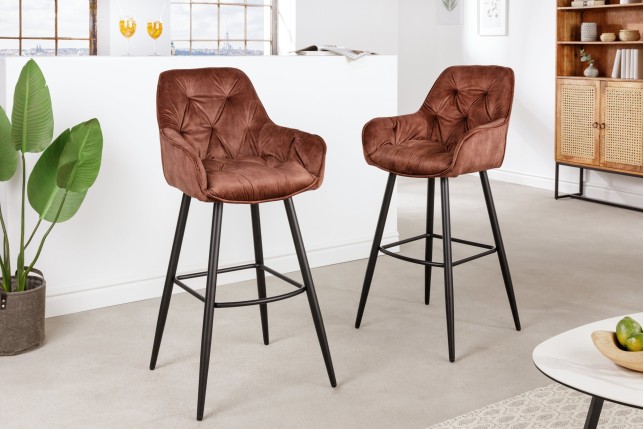 Tabouret de bar MILANO 75cm velours marron - Lot de 2