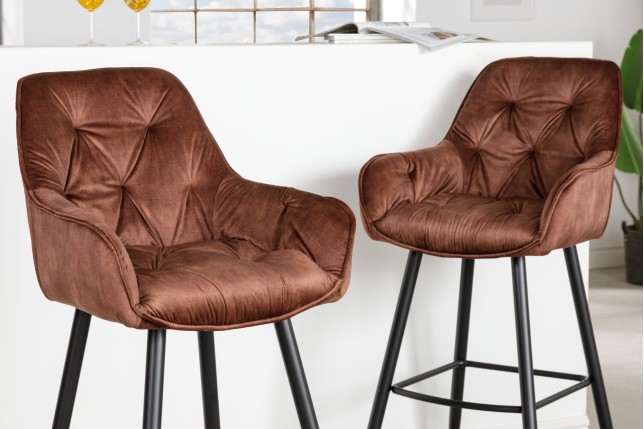 Tabouret de bar MILANO 75cm velours marron - Lot de 2