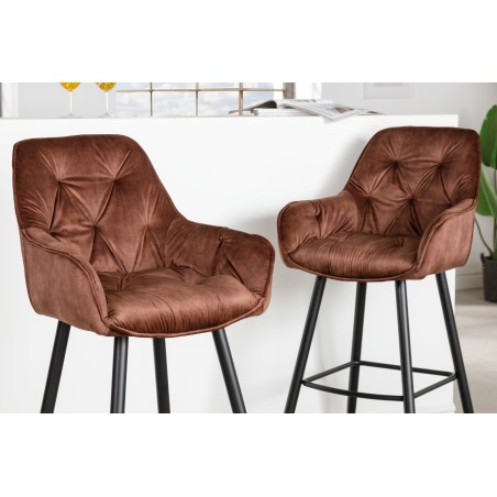 Tabouret de bar MILANO 75cm velours marron - Lot de 2