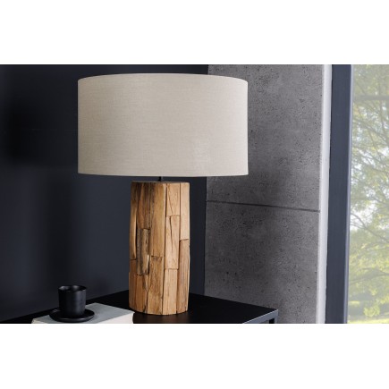 Abat-jour rond lin beige 40x22x40cm - Lampe de table