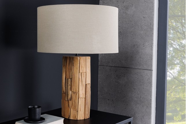 Abat-jour rond lin beige 40x22x40cm - Lampe de table