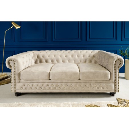 Canapé Chesterfield 3 places velours champagne 200cm