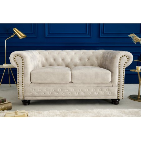 Canapé Chesterfield 2 places velours champagne 150cm