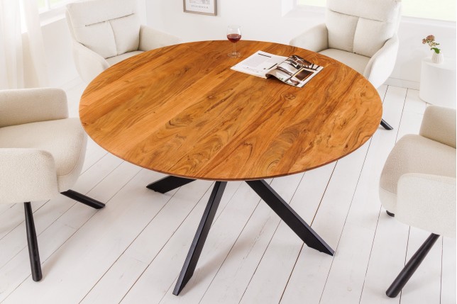 Table à manger ronde GALAXIE 130cm acacia massif