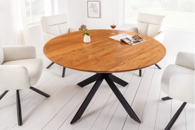 Table à manger ronde GALAXIE 130cm acacia massif