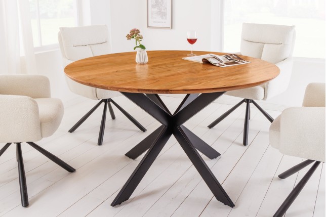 Table à manger ronde GALAXIE 130cm acacia massif