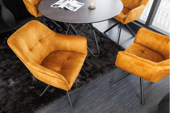 Fauteuil pivotant LOFT 180° velours moutarde - Design