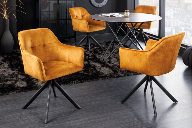 Fauteuil pivotant LOFT 180° velours moutarde - Design