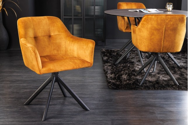 Fauteuil pivotant LOFT 180° velours moutarde - Design