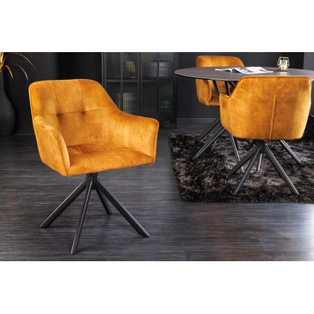 Fauteuil pivotant LOFT 180° velours moutarde - Design