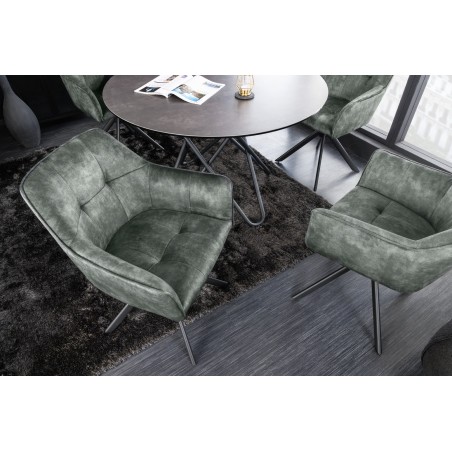 Fauteuil pivotant LOFT 180° velours vert - Accoudoirs