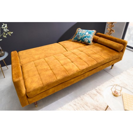 Canapé convertible COUTURE 200cm velours moutarde