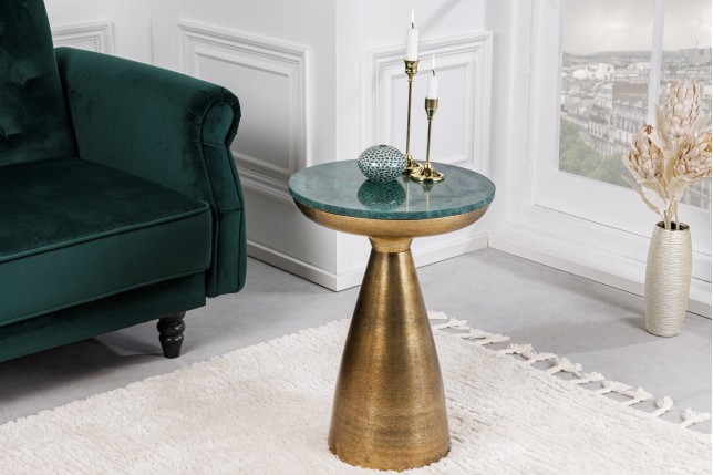 Table d'appoint ELEMENTS 40cm marbre vert et doré