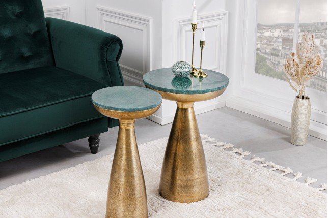 Table d'appoint ELEMENTS 40cm marbre vert et doré