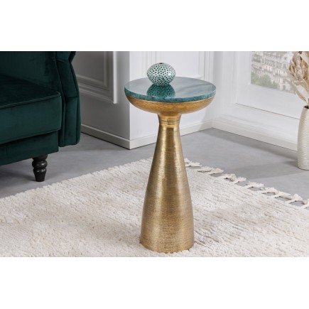 Table d'appoint ELEMENTS marbre vert et doré 55cm