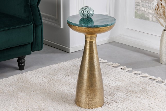 Table d'appoint ELEMENTS marbre vert et doré 55cm