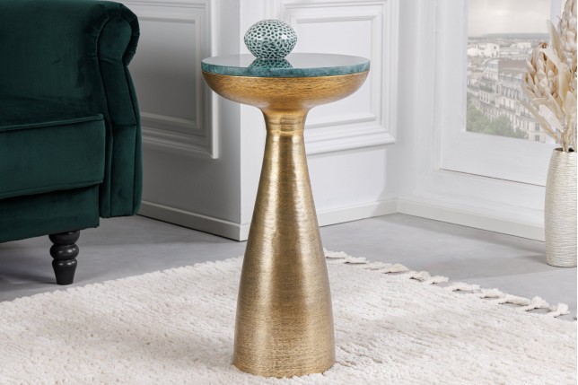 Table d'appoint ELEMENTS marbre vert et doré 55cm