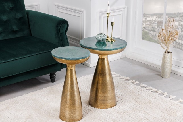 Table d'appoint ELEMENTS marbre vert et doré 55cm