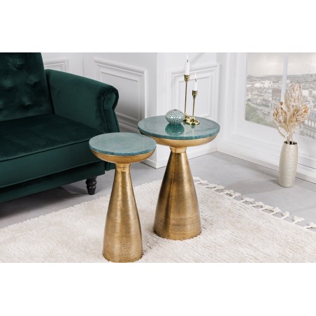 Table d'appoint ELEMENTS marbre vert et doré 55cm