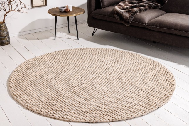 Tapis rond WOOL 150cm beige - Laine artisanale