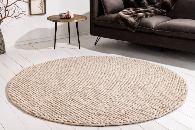Tapis rond WOOL 150cm beige - Laine artisanale