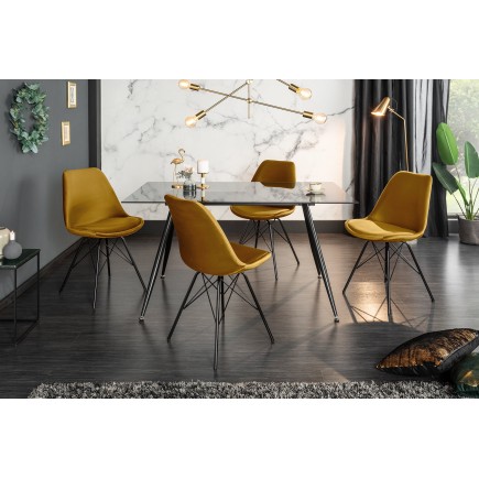 Chaise Scandinavia velours jaune moutarde - pieds métal