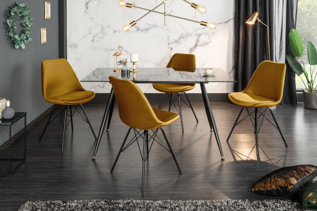 Chaise Scandinavia velours jaune moutarde - pieds métal