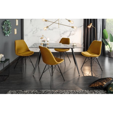 Chaise Scandinavia velours jaune moutarde - pieds métal