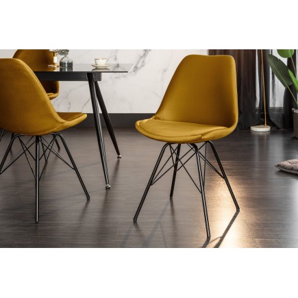 Chaise Scandinavia velours jaune moutarde - pieds métal 2