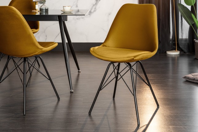 Chaise Scandinavia velours jaune moutarde - pieds métal