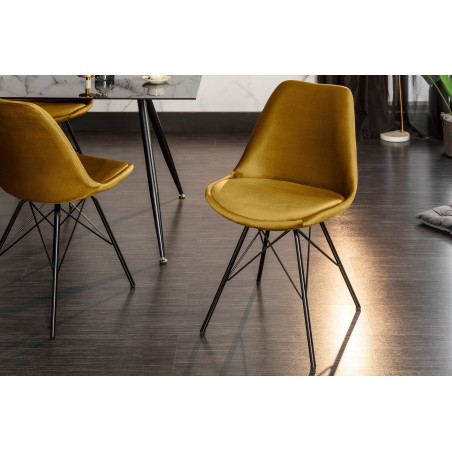 Chaise Scandinavia velours jaune moutarde - pieds métal