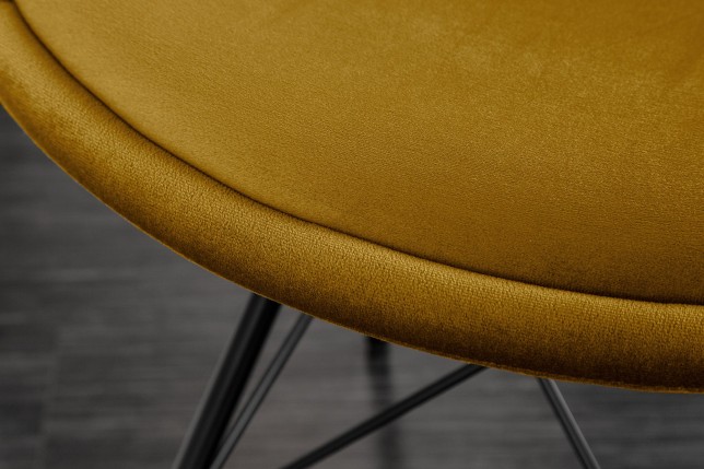Chaise Scandinavia velours jaune moutarde - pieds métal