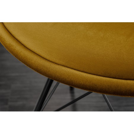 Chaise Scandinavia velours jaune moutarde - pieds métal