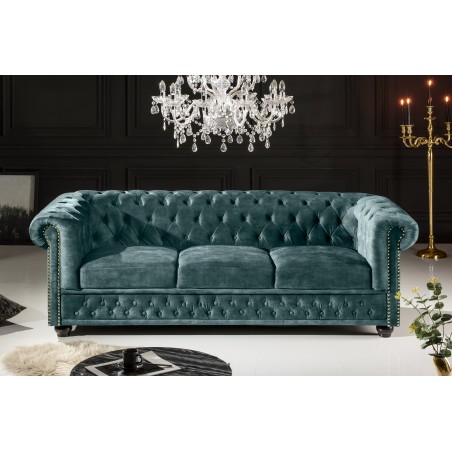 Canapé Chesterfield 3 places velours teal 205cm