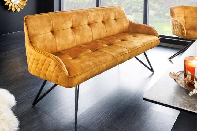 Banc EUPHORIA 160cm velours jaune moutarde