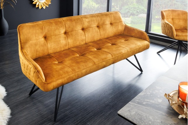 Banc EUPHORIA 160cm velours jaune moutarde