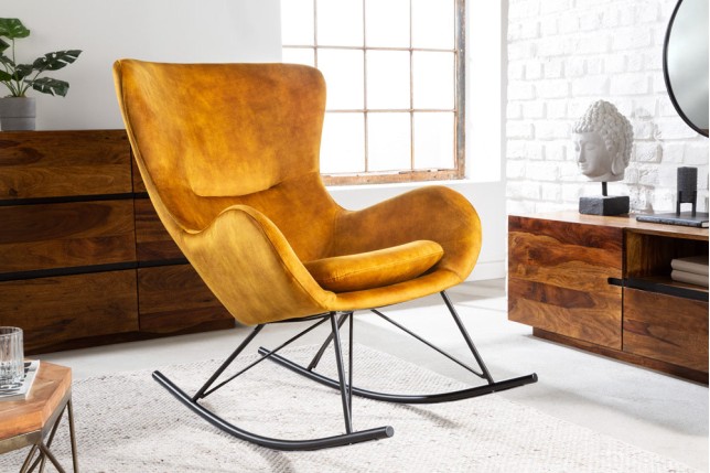 Rocking Chair Scandinavia Swing Velours Jaune Moutarde