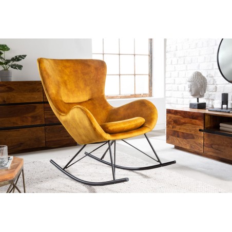 Rocking Chair Scandinavia Swing Velours Jaune Moutarde