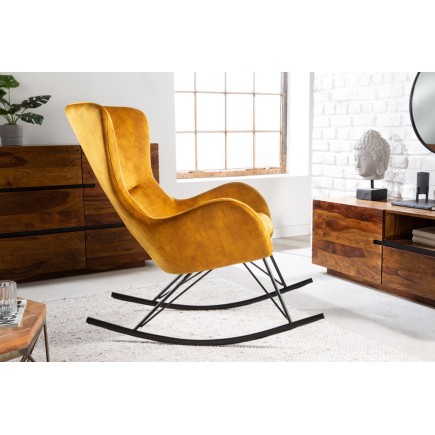 Rocking Chair Scandinavia Swing Velours Jaune Moutarde 2