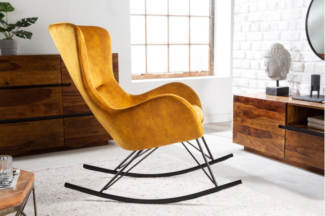 Rocking Chair Scandinavia Swing Velours Jaune Moutarde