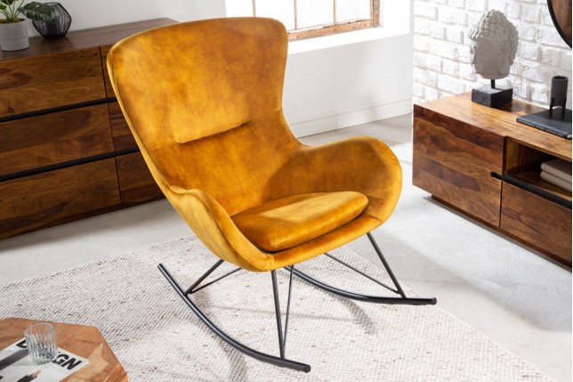 Rocking Chair Scandinavia Swing Velours Jaune Moutarde