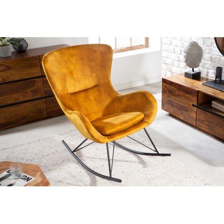 Rocking Chair Scandinavia Swing Velours Jaune Moutarde
