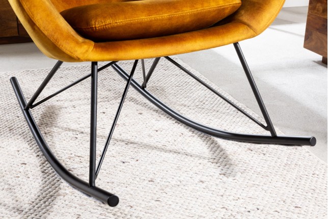 Rocking Chair Scandinavia Swing Velours Jaune Moutarde