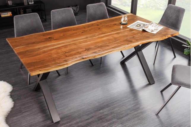 Table à manger MAMMUT 180cm Acacia Massif Pieds X Noir