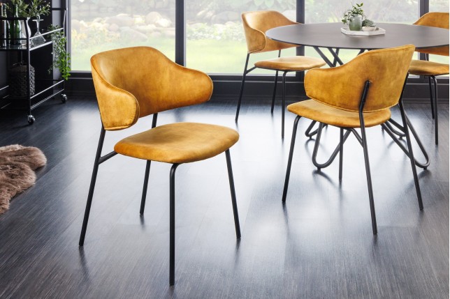 Chaise TRACY velours jaune moutarde pieds noirs - Lot de 2