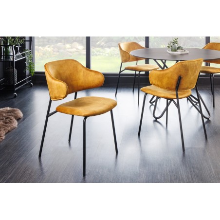 Chaise TRACY velours jaune moutarde pieds noirs - Lot de 2
