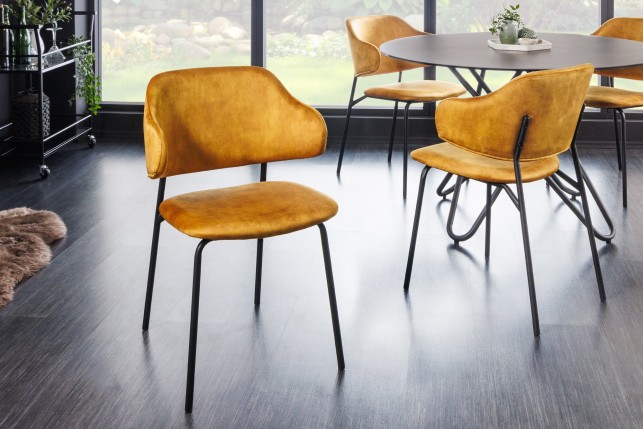 Chaise TRACY velours jaune moutarde pieds noirs - Lot de 2