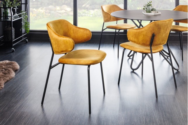 Chaise TRACY velours jaune moutarde pieds noirs - Lot de 2